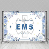 Aperturee - Aperturee Blue Floral Sparkle Happy National EMS Week Backdrop
